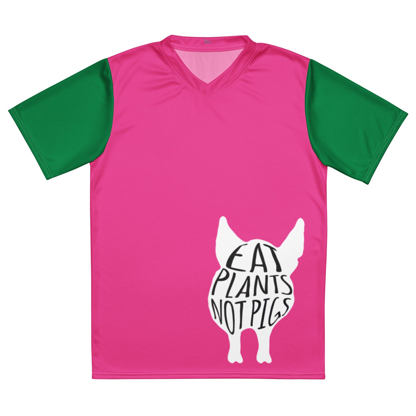 Eat Plants, Not Pigs sports jersey (Green Sleeves)